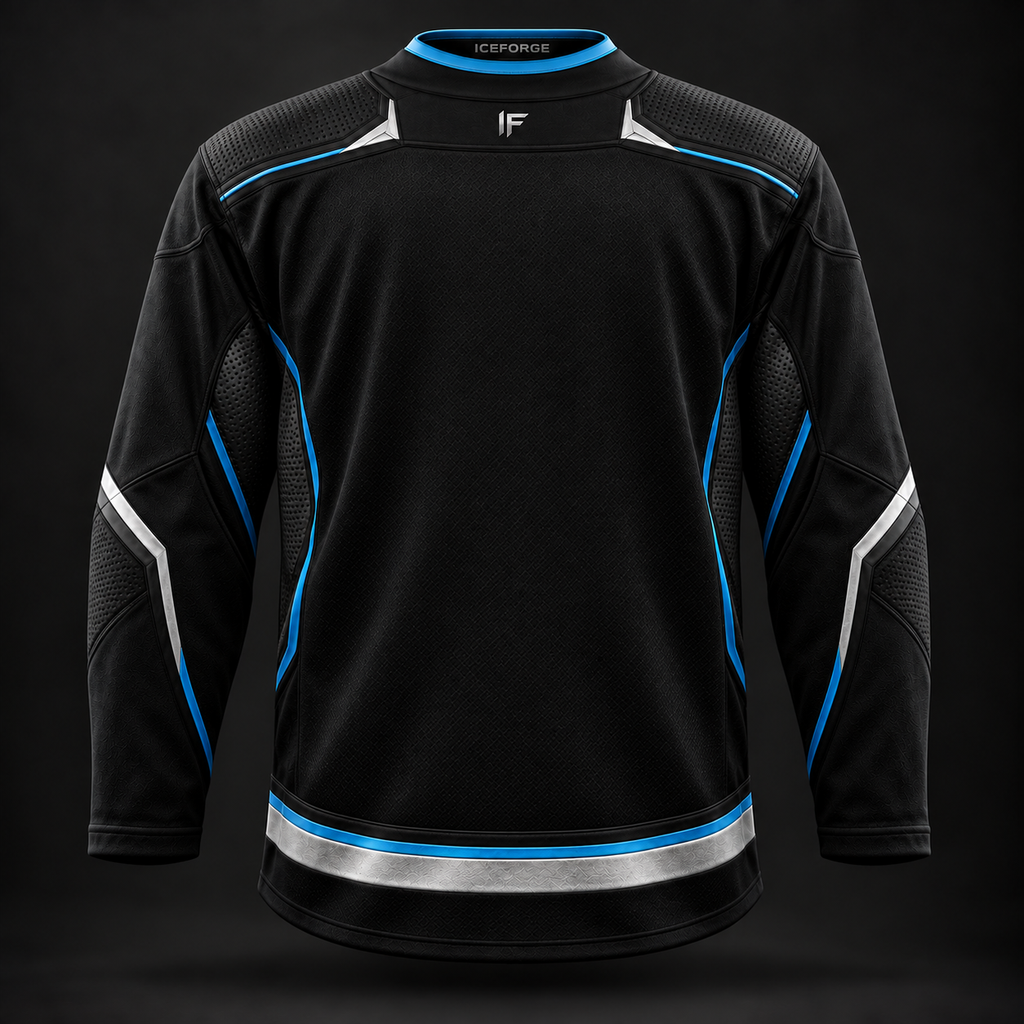 ICEFORGE professional hockey jersey, black, corrected rear view