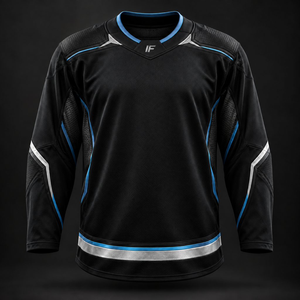 ICEFORGE professional hockey jersey, black, front view