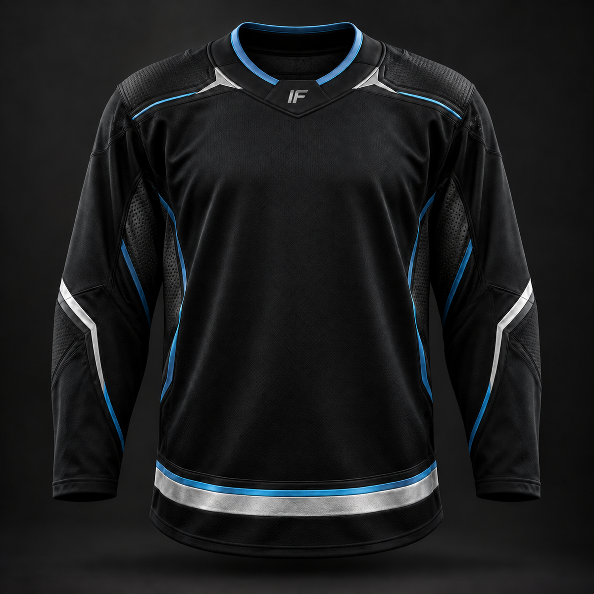 ICEFORGE professional hockey jersey, black, front view