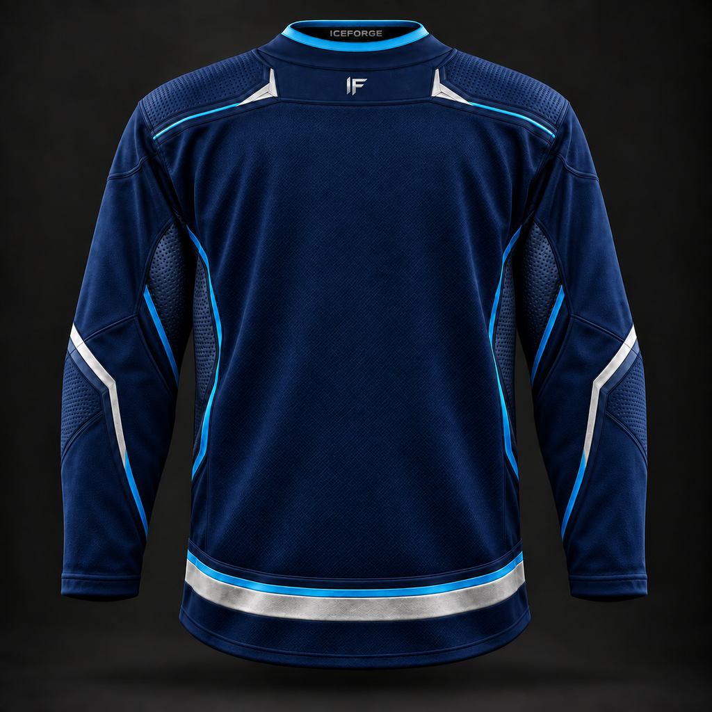 ICEFORGE professional hockey jersey, navy, corrected rear view