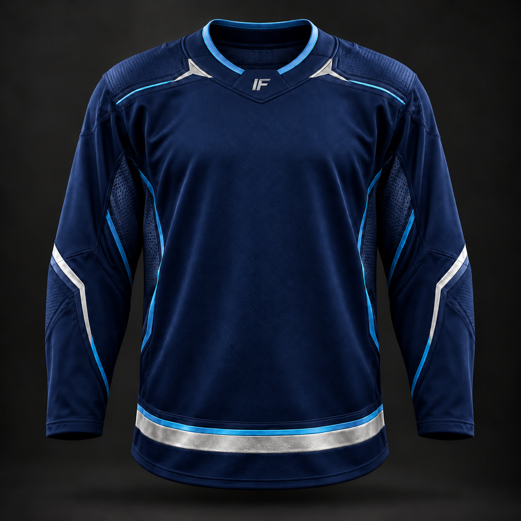 ICEFORGE professional hockey jersey, navy, front view
