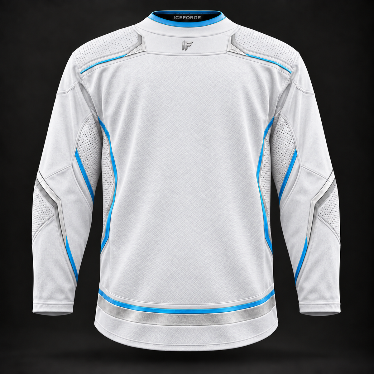 ICEFORGE professional hockey jersey, white, corrected rear view